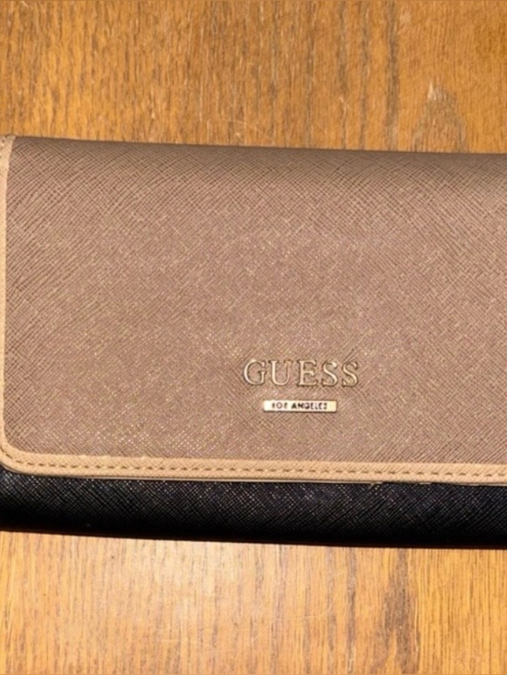 GUESS Brown Textured Flap Wallet with Logo Plaque